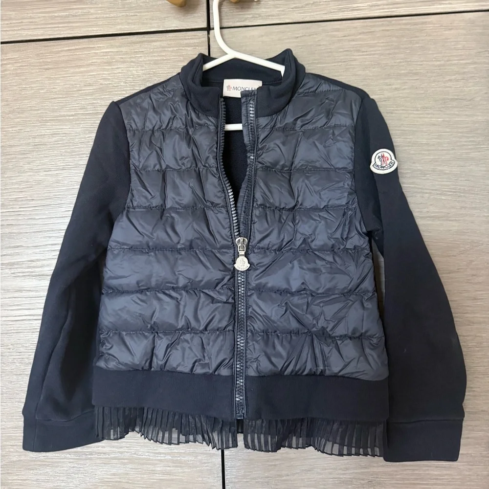 Moncler Girls Pleated Hem Down Jacket – Midnight Blue – Size 6